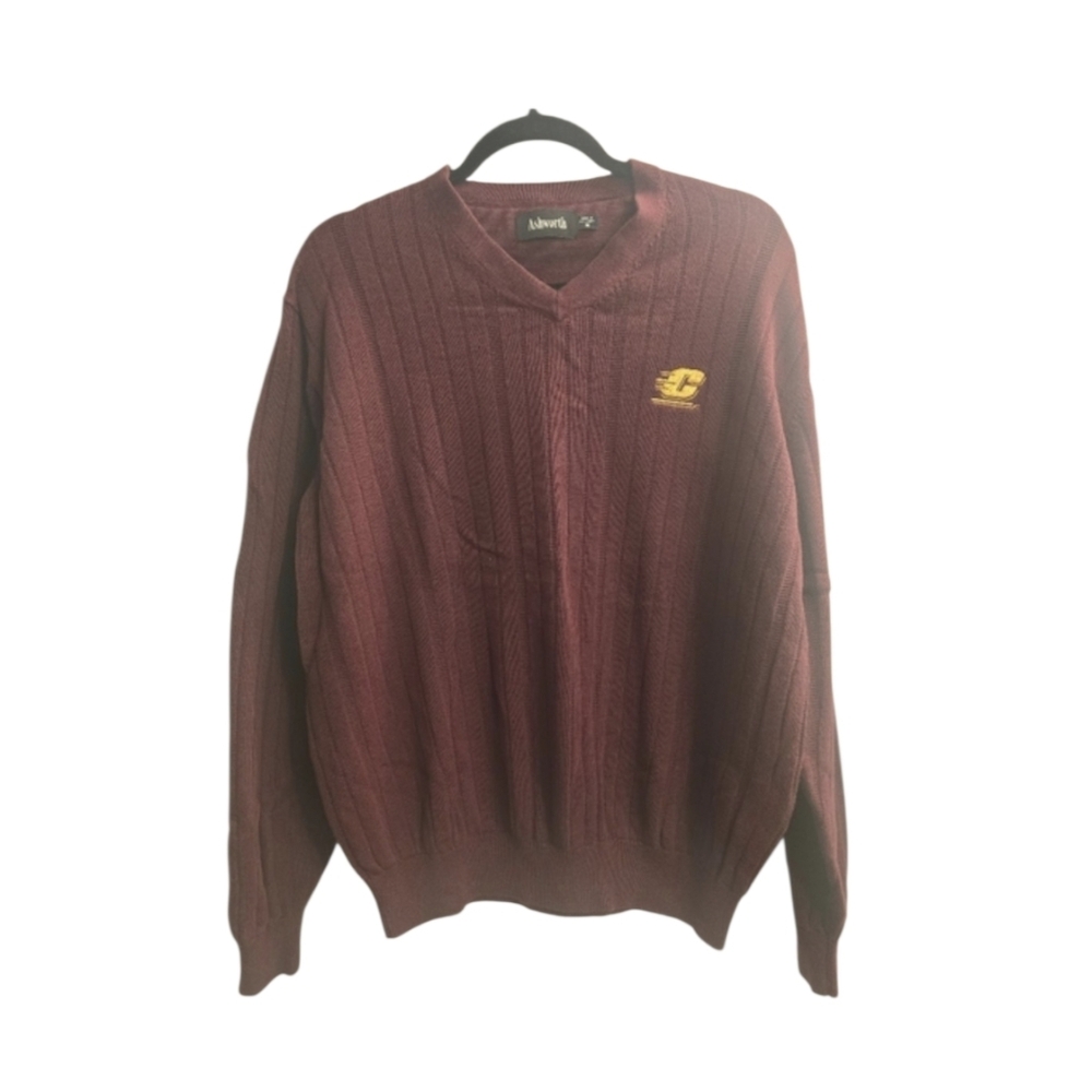 Ashworth Mens Medium CMU Sweater. Maroon color, Vneck